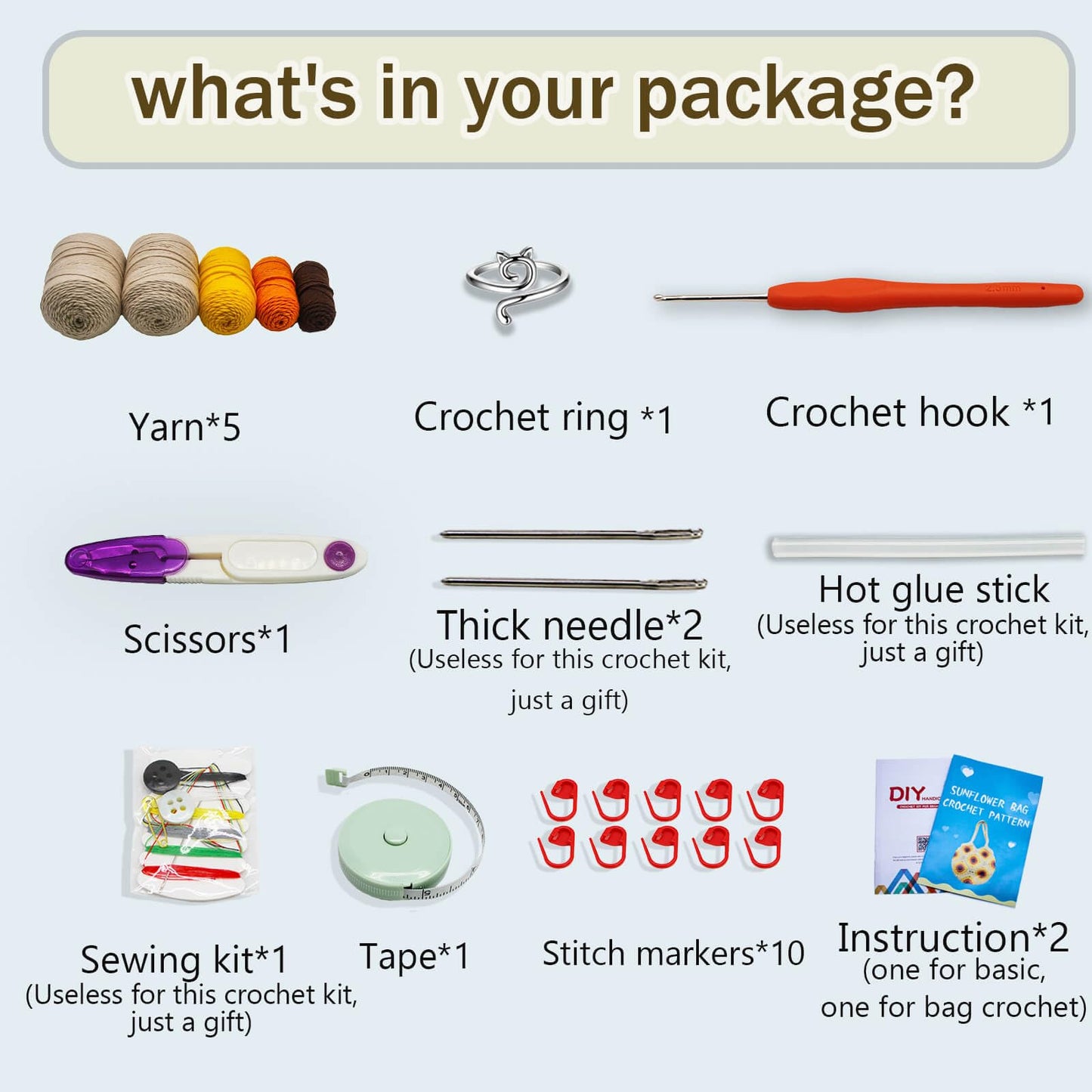 Anbaagsky Crochet kit for Beginners Sunflower Tote Bag Granny Square Crochet Tote Bag with Step-by-Step Video Tutorials Knitting Kit Beginner Crochet Kit for Adults