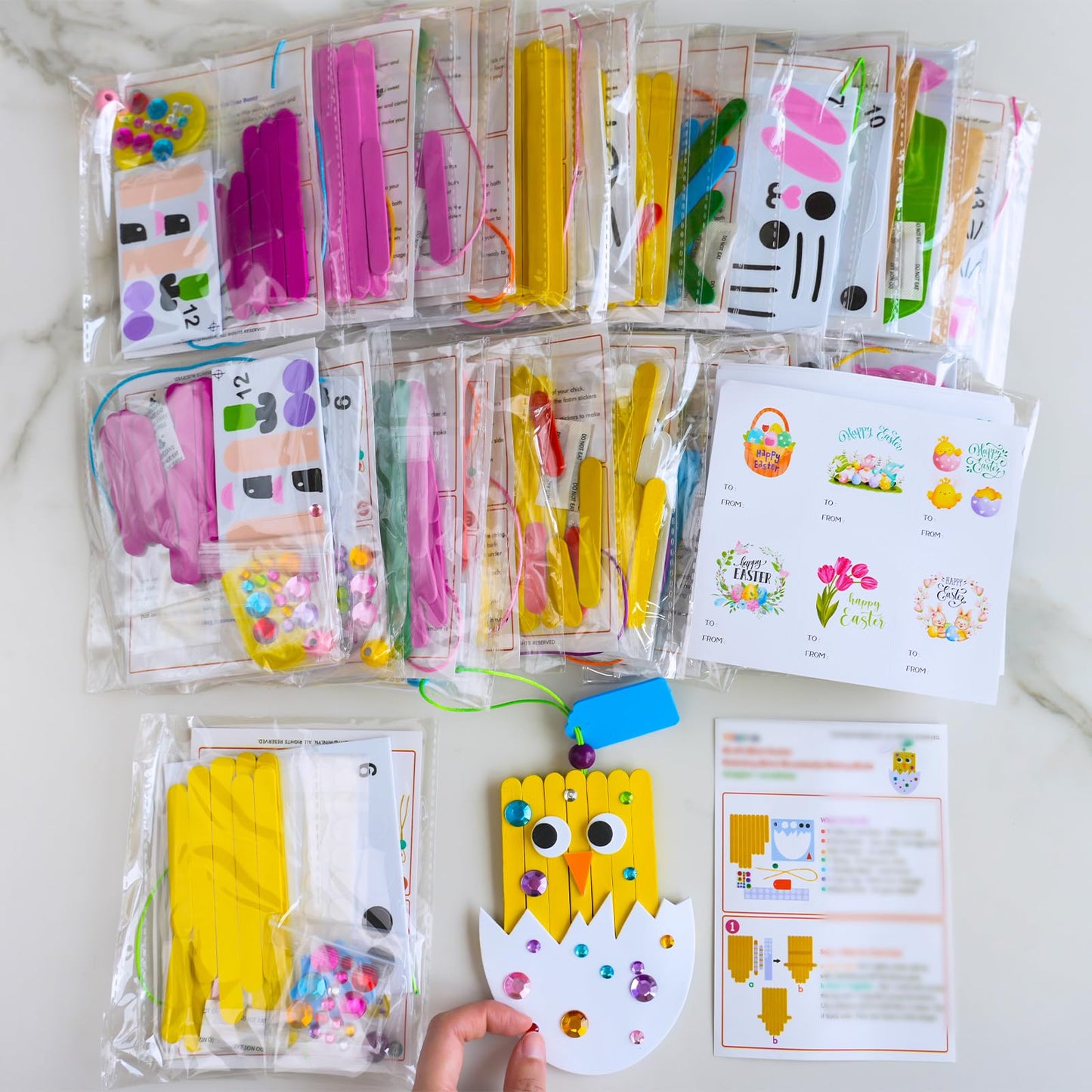 Winlyn 26 Sets Easter Craft Kits Spring Crafts DIY Craft Stick Easter Ornaments Decorations Art Sets Bunny Chick Lamb Flower Foam Stickers Arts and Crafts for Kids Classroom Activities Party Favors