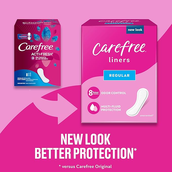 Carefree Panty Liners, Regular Liners, Unwrapped, Unscented, 120ct (Packaging May Vary) (Pack of 2)