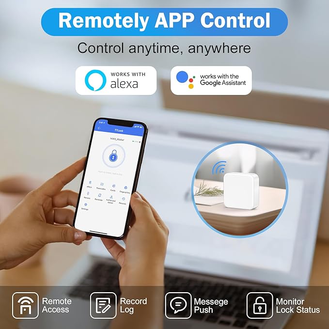 WiFi Smart Door Lock Keyless Entry with Gateway and Handles Fingerprint Touchscreen Keypad IC Card Key APP Type-C Charging Unlocking 6 in 1 Electric Biometric Digital Deadbolt for Front Doors