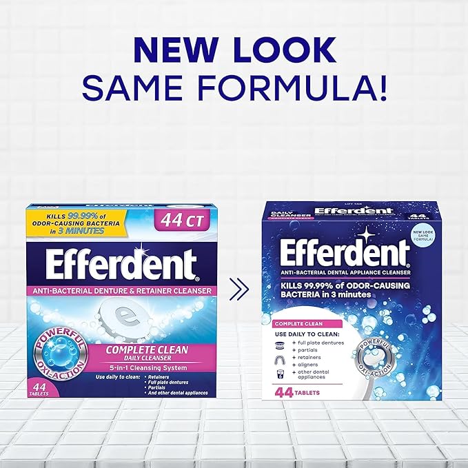 Efferdent Denture Cleanser Tablets, Complete Clean, Cleanser for Retainer and Dental Appliances, 44 Count, (Pack of 8)