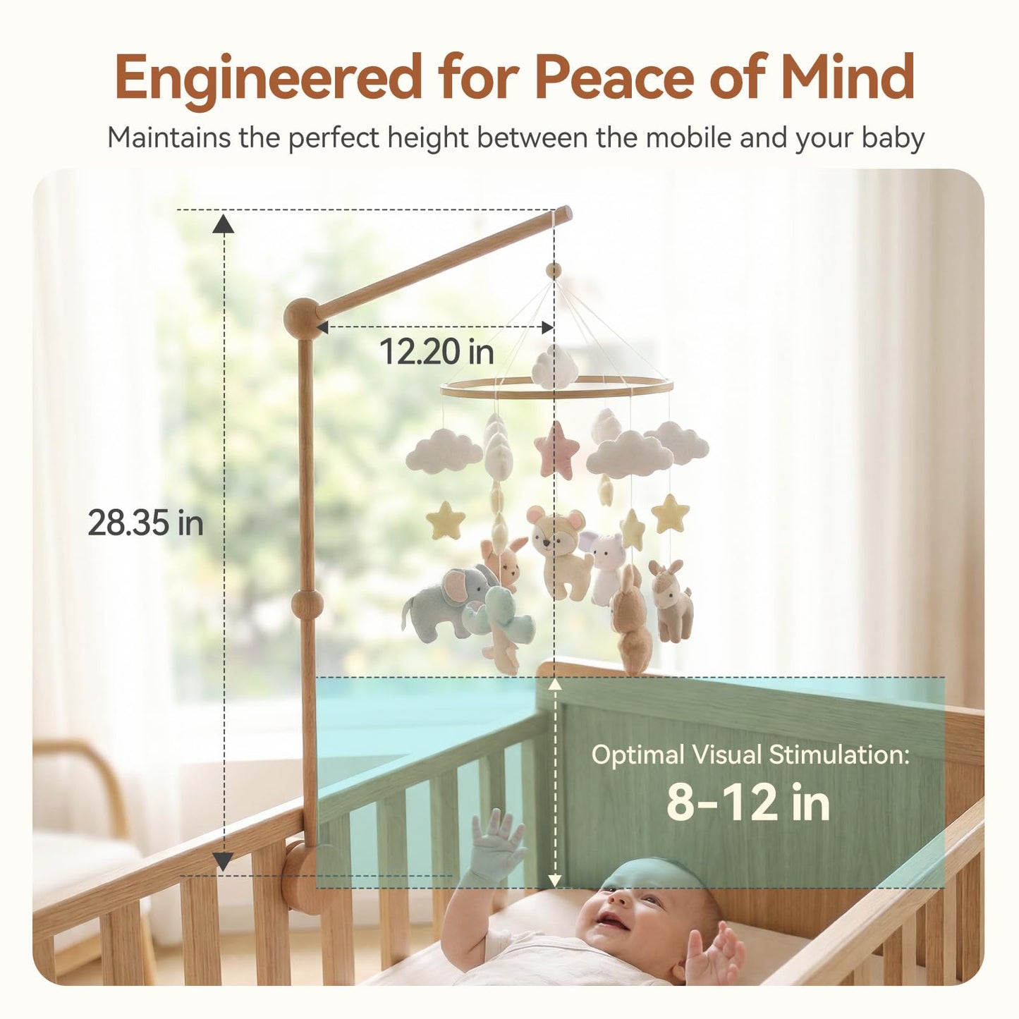Crib Mobile Holder, HBM Wooden Mobile Arm & Hanger for Crib, Nursery Decor for Baby Girl Boy
