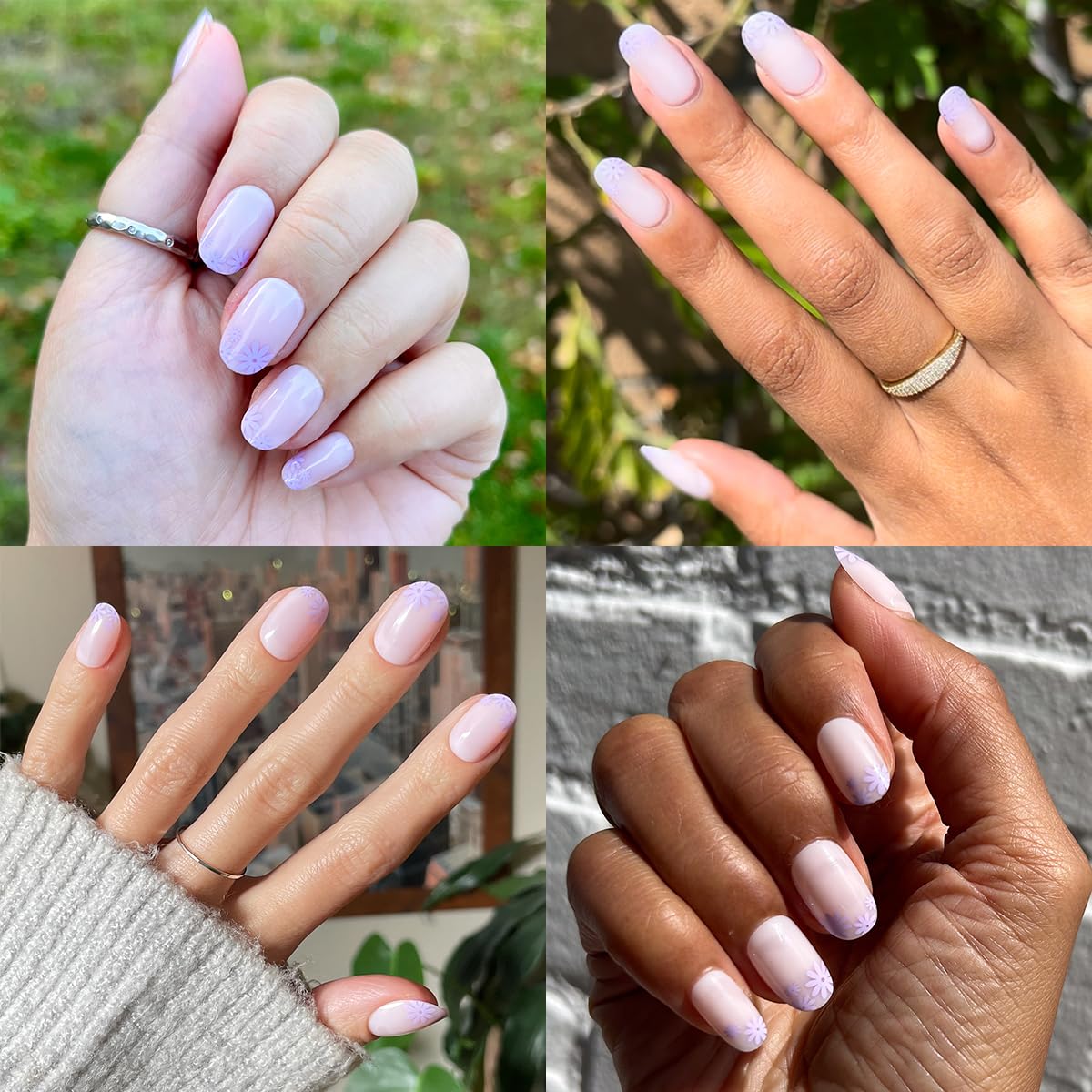 Olive & June Classic Super Stick Mani Press On Nails | No Glue Needed | 32 Tab Nails 16 Sizes | Non-Toxic Tabs Non-Damaging 7-Day Wear | Spring Flowers & Patterns| Short, Round| Floral Tip