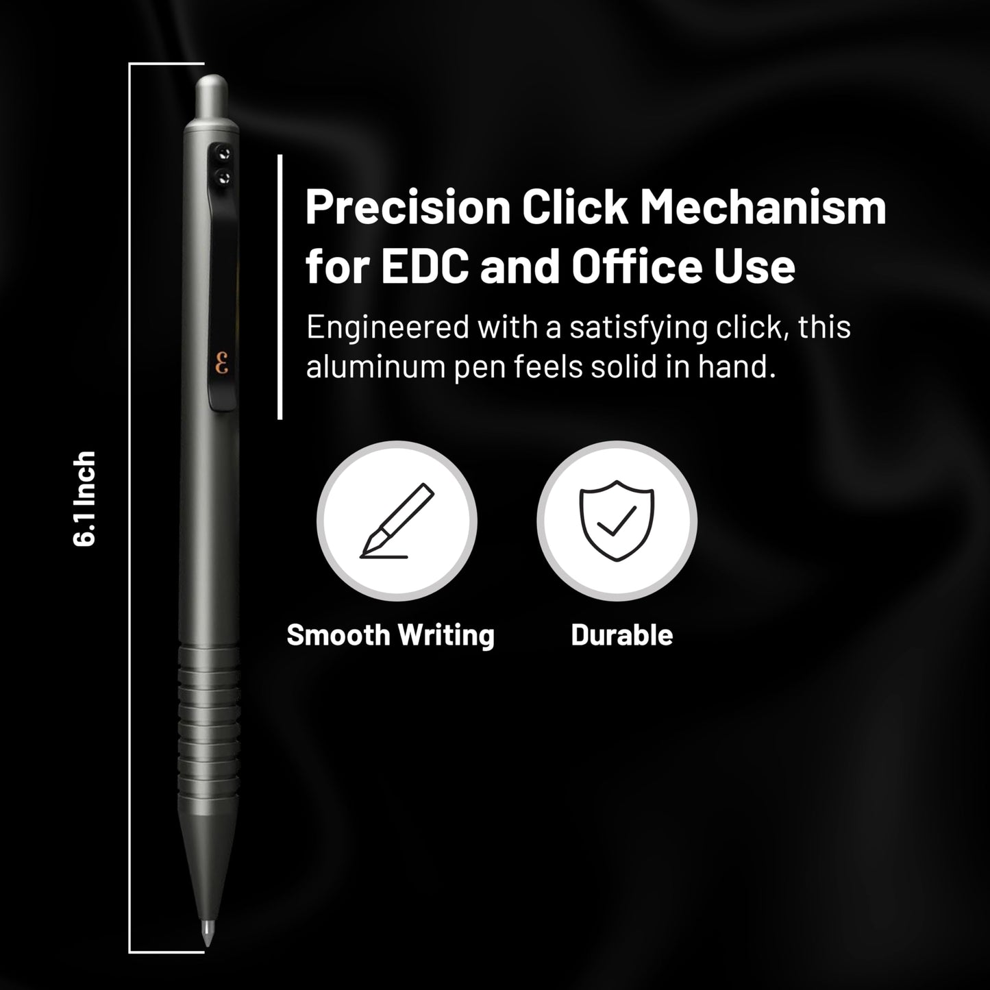 Everyman Gunmetal Grafton Full Click Refillable 0.7mm Gel Ink Pen | Sleek Anodized Aluminum EDC Pen with Deep Grooved Grip | Smooth Writing Pocket Pen for Office, Travel, Gifting & Daily Use
