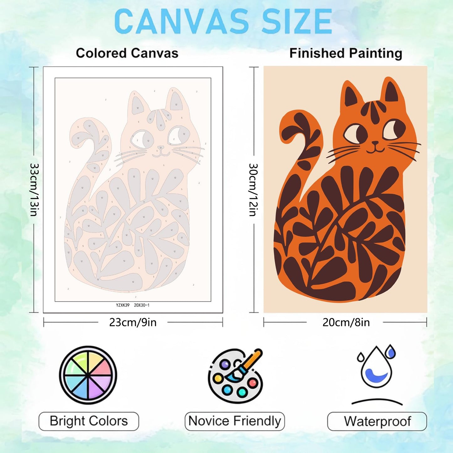 Jethami 6 Pack Paint by Numbers Kit for Adults Beginner, Easy Cute Cat DIY Painting Canvas Art Kit for Home Wall Decor 8x12 in