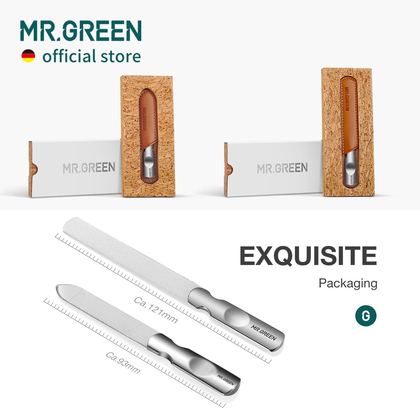 MR.GREEN Double Sided Nail Files Stainless Steel Manicure Pedicure Grooming for Professional Finger Toe Nail Care Tools (Short)