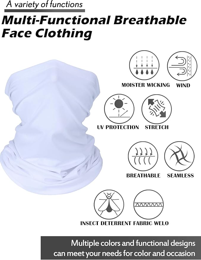 Geyoga 8 Pieces Winter Face Mask for Men UV Protection Mask Sunscreen Breathable Windproof Neck Gaiters Scarf Fishing Cycling Running (White)