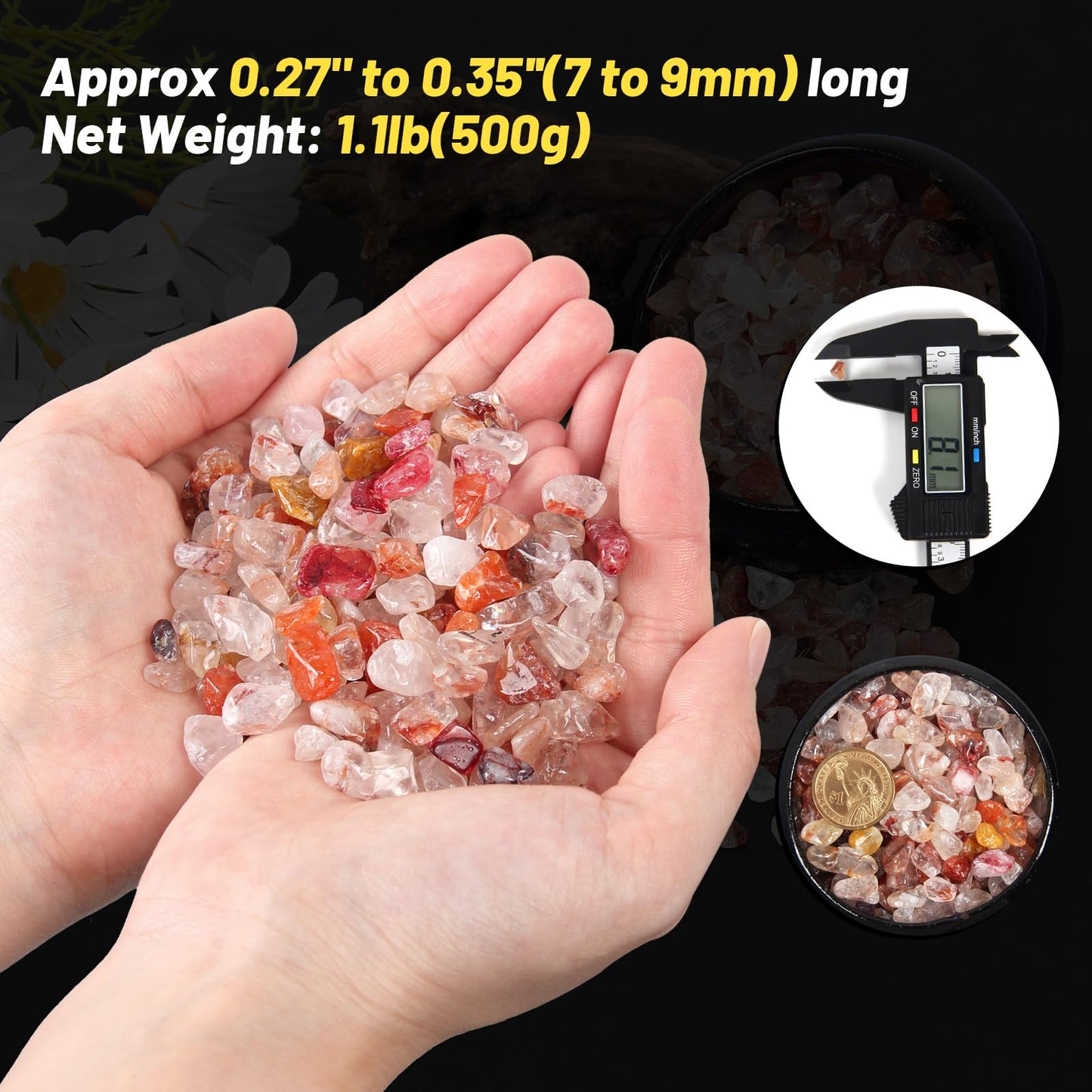 1.1lb Natural Crushed Hematoid Quartz Crystal Tumbled Chips-Healing Crystals Chips Bulk, Crushed Crystal Gemstones for Crafts, Beautiful Package for Gift (Hematoid Quartz)