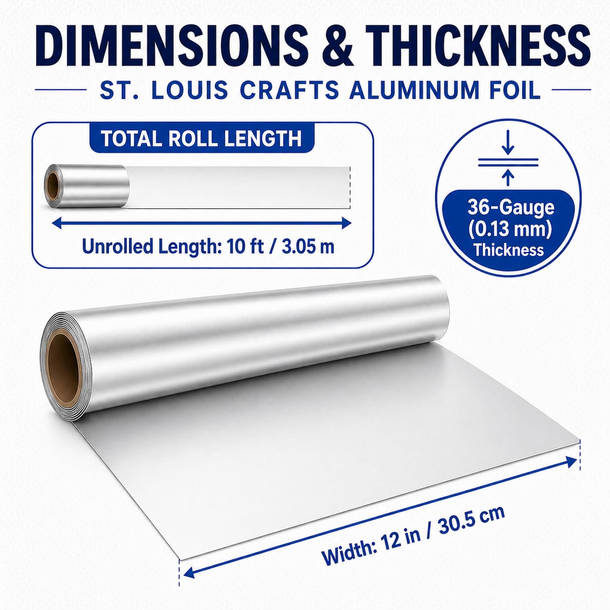St. Louis Crafts Aluminum Metal Foil Roll, 36 Gauge, 12" x 10', Durable Foil for DIY and Crafting Projects