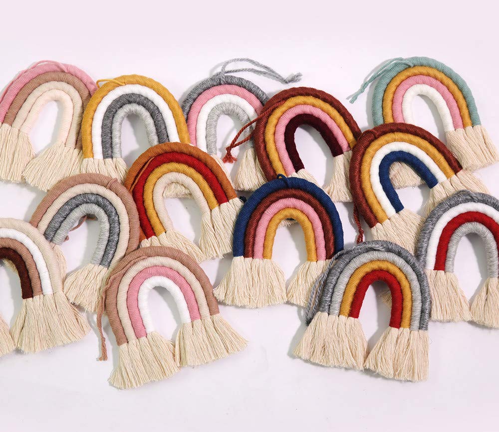 ZWA Rainbow Wall Hanging, Cotton, Bohemian, Baby Shower, Nursery Decor, Handmade Macrame, 13.5 x 5.5 inches