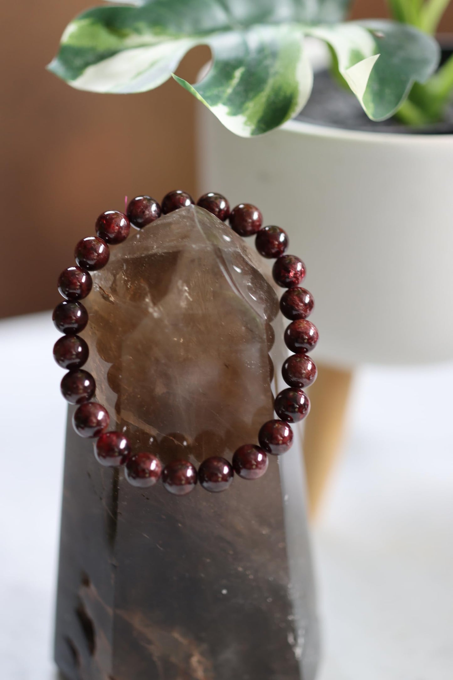The Vida Handmade AAA+ Quality Crystal Stretch Elastic Bracelet - Nature Gemstone - Jewelry Gift - Holiday Gift - For Women & Men (Garnet)
