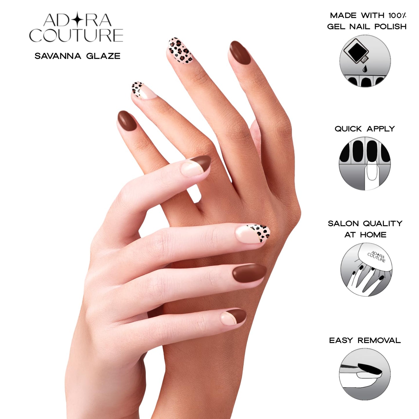 Semi Cured Gel Nail Strips with 30 Pieces – UV Gel Nail Stickers & Nail Wraps, Complete Manicure Kit Includes Prep Pads, Nail File and Wooden Stick, Easy Application, UV Light Required (Savanna Glaze)