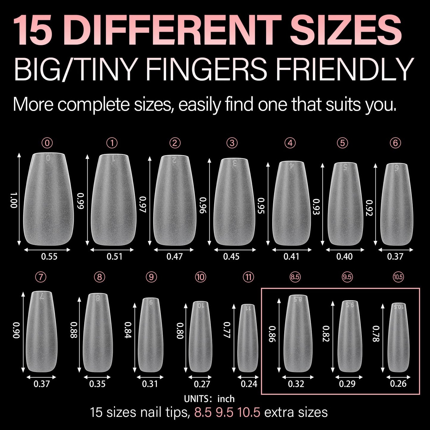 AILLSA Medium Coffin Nail Tips 450PCS Full cover Double-sided Matte Gel Stronger Adhesion Pre-Shaped Press on Nail Tips for Home DIY Nail Arts Salon 15 Sizes