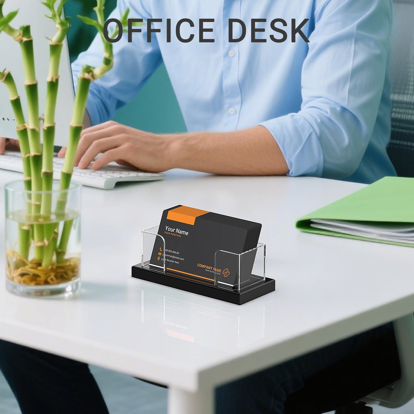 LUGUNU Acrylic Business Card Holder for Desk 2 Pack, Weighted Non-Slip Base Display Stand with 100-Card Capacity, Modern Professional Office Organizer for Home, Trade Shows, or Travel