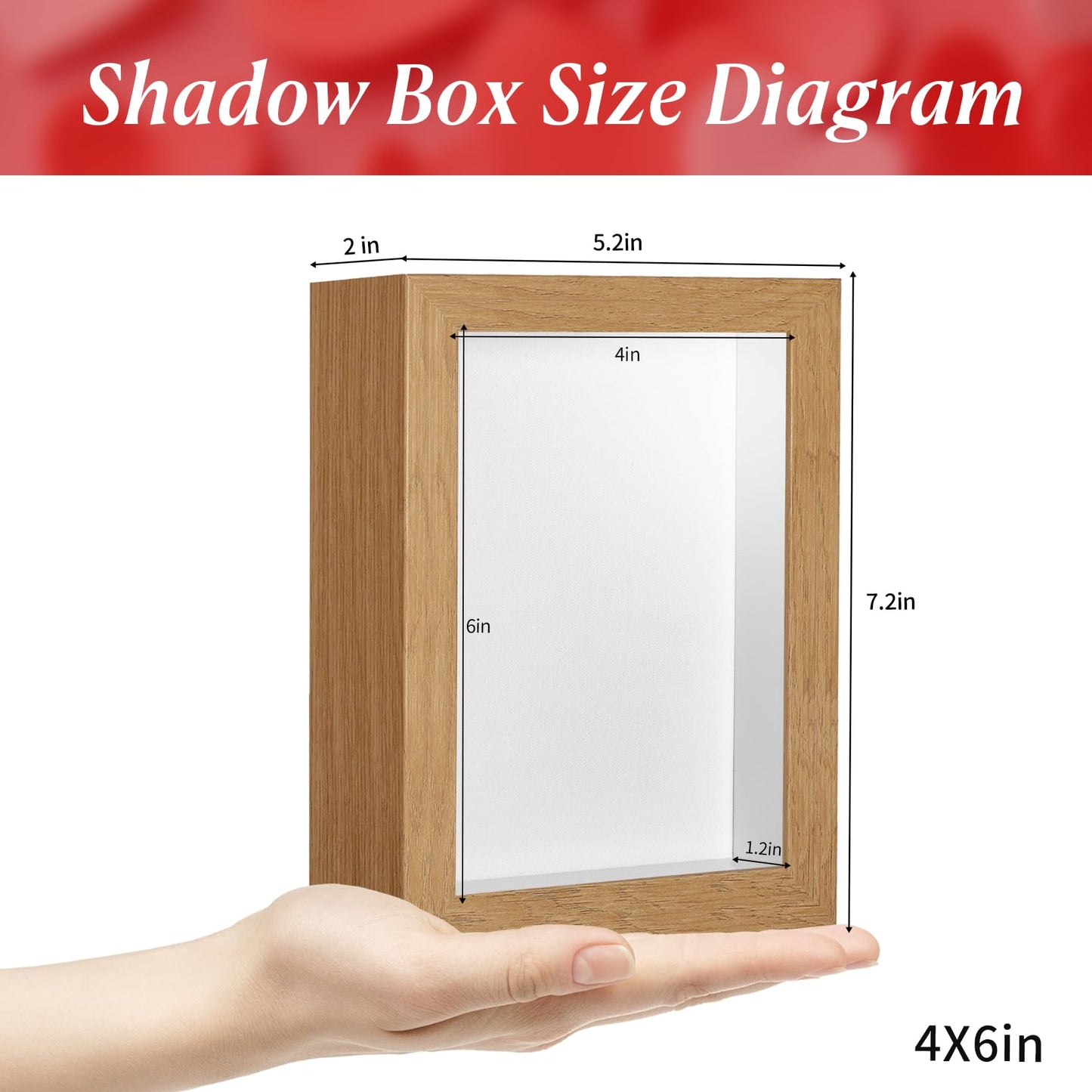MUXIUNT 4x6 Shadow Box Picture Frame Display Case with Soft Linen Back-Real Glass,Small Mini Wood Color Deep Shadow Box Frame 4x6 for Insect Medal Display Pet Photo Memorial Flower Craft
