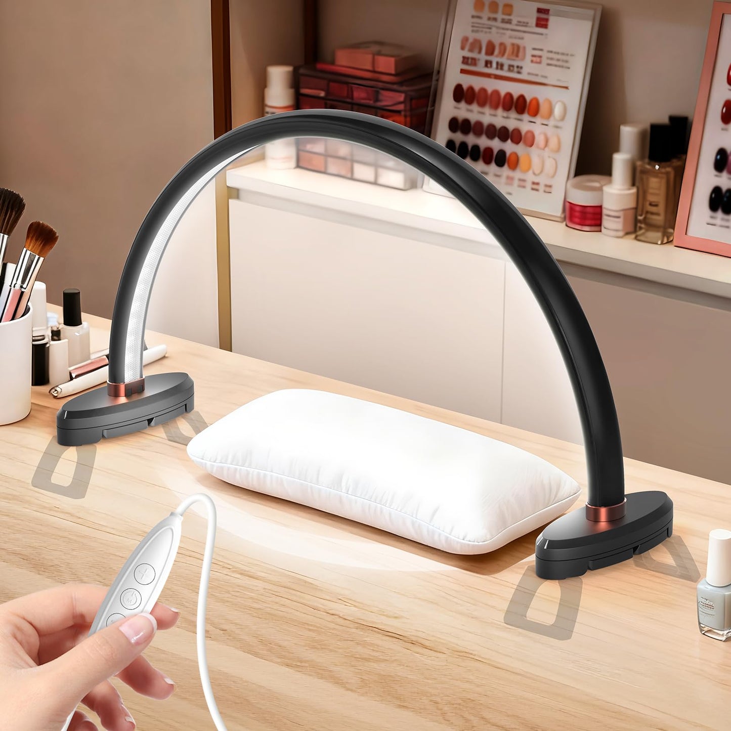Yokilly Arc Half Moon Light: 16" Half Moon Light with Foldable Bracket for Desk Salon Table Use - No Flicker & Shadow-Free Desk Lamp with Stepless Brightness 3000-6500K for Manicurist Nail Tech