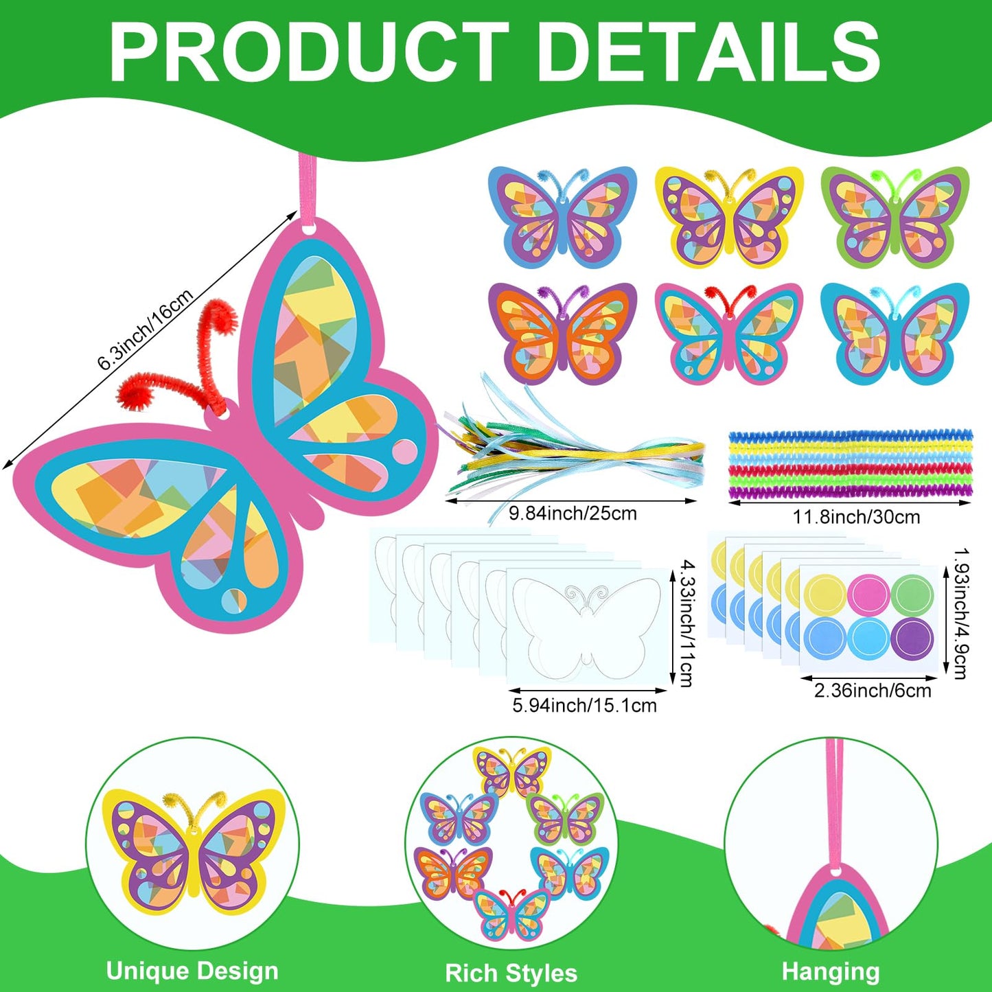 Motipuns 24 Pcs Butterfly Suncatchers Craft Kits DIY Butterfly Shaped Stained Glass Effect Tissue Paper Kits Bulk for Window Decor Spring Summer Party Favors Home Art Activities Gift Supplies
