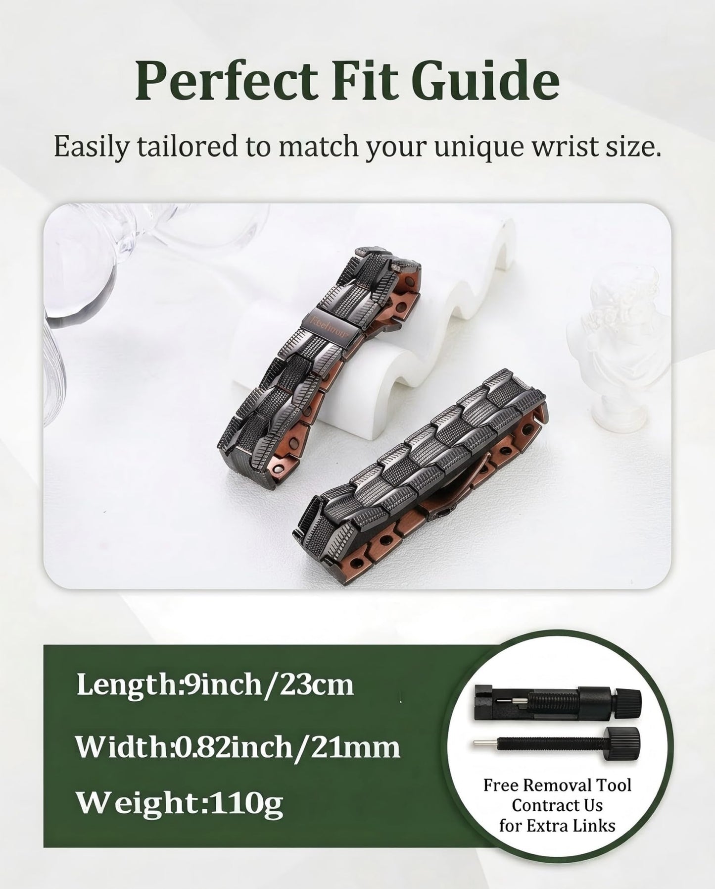 Fashtour Men’s Copper Bracelet, 3X Strength 99.99% Pure Copper Magnetic Bracelet with Magnets, Butterfly Clasp Design, Adjustable Length with Sizing Tool(Black)