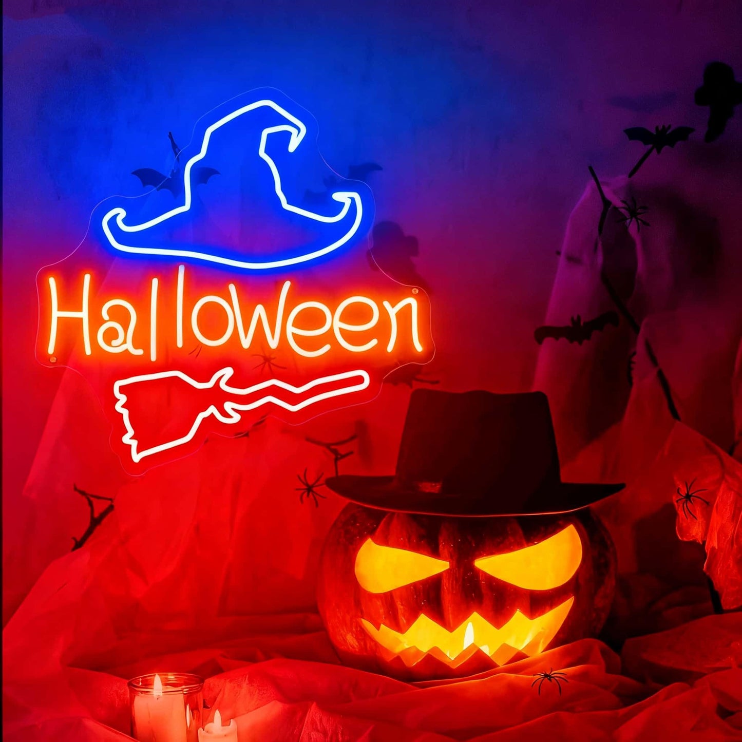 Happy Halloween Neon Sign Halloween Home Decor Halloween Witch Hat Decor Witch Neon Signs Witch Boo Halloween Signs Trick Or Treat