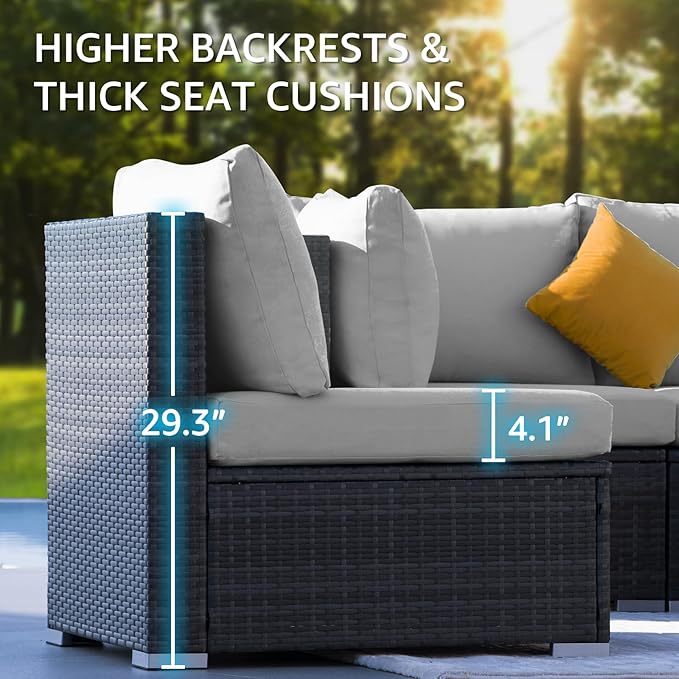 NICESOUL 10 Piece Outdoor Furniture Set, Extra Large Patio Modular Sectional Sofa with Side Tables, 29.3'' High Back Comfy Rattan Conversation for Backyard Garden Deck, Deep Wide Seated Couch, Grey
