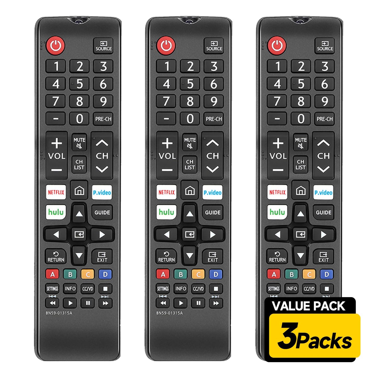 Pack of 3 Replacement for Samsung TV Remote, Universal for LED, LCD, HDTV, 3D, Series TV