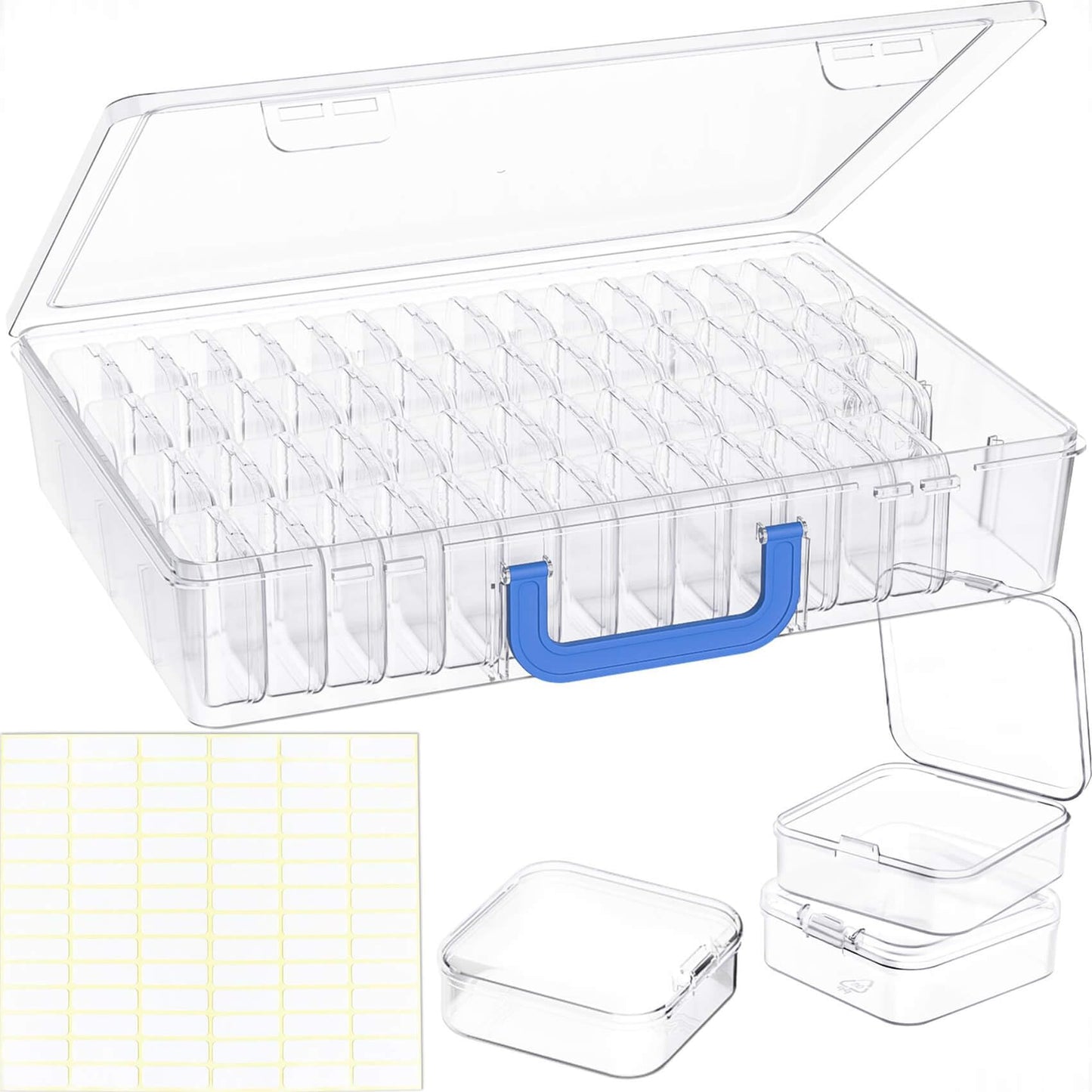 Bead Organizer Box with Handle, 61Pcs Small Bead Storage Boxes with Hinged Lid and Portable Craft Case, Mini Clear Plastic Container for Jewelry Making Supplies Bracelet Screws Seeds Nails Small Parts