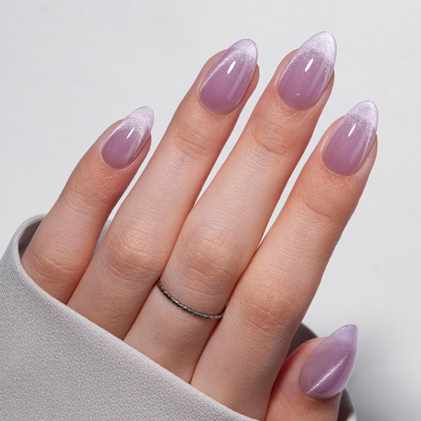 Vsalon Press On Nails Short Almond, Purple Cat Eye French Tip & Blue Cat Eye Chrome Fake Press On Nails Kit