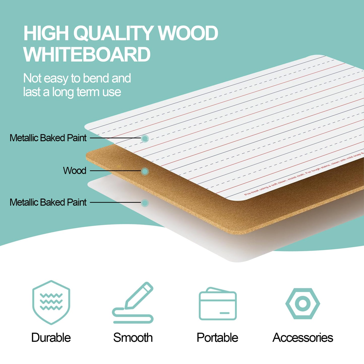 6 Pack Small White Boards, 9"x12" Double Sided Magnetic Dry Erase Boards Personal Handheld Whiteboards with Lines for Kids, Students, Teacher School, Include 6 Markers, 6 Erasers, 6X52 Pcs Letters