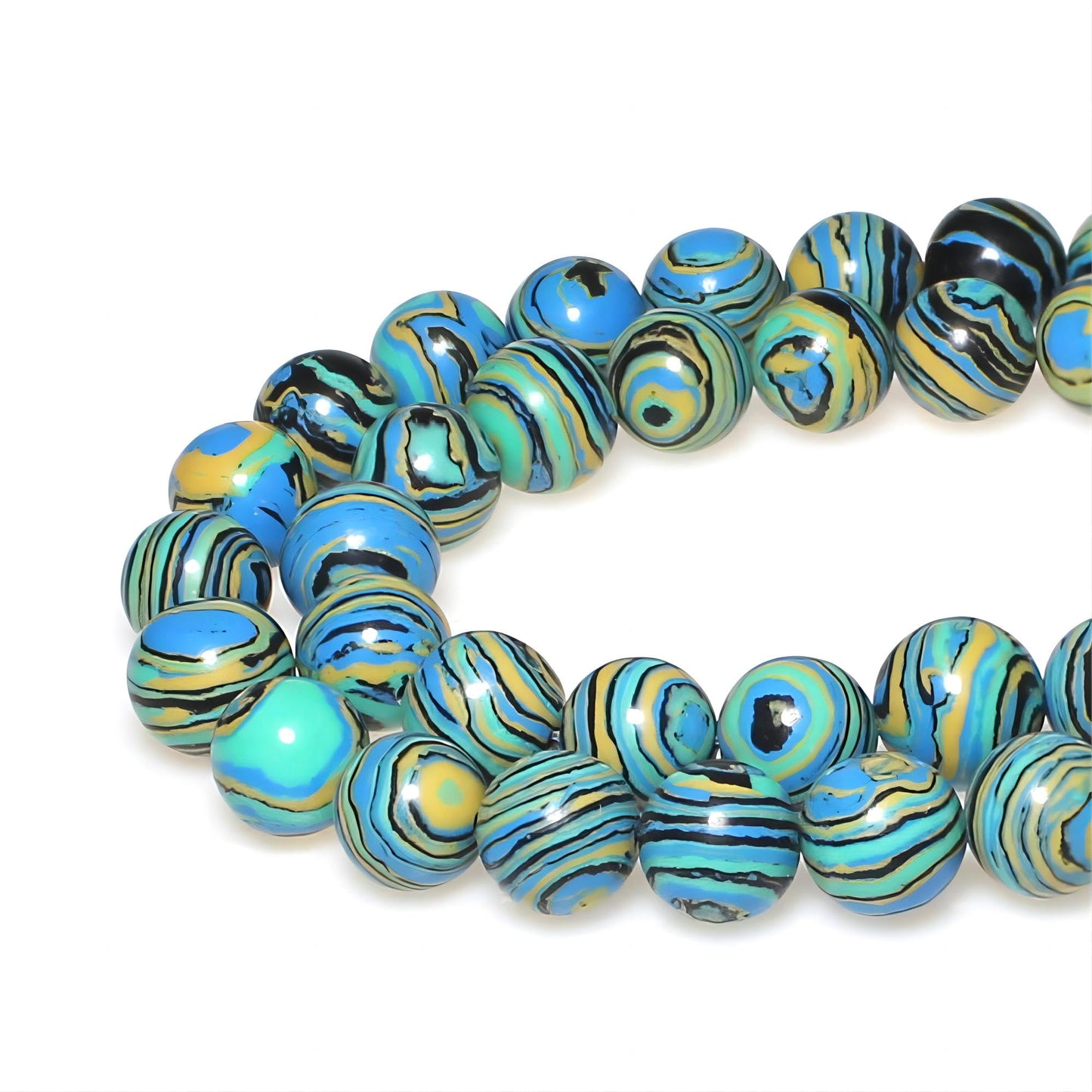 MJDCB Synthesis Colour Malachite Beads Beautiful Fashion Round Stone Beads for DIY Jewelry Making 15" (6mm, Blue- Gold - Black)