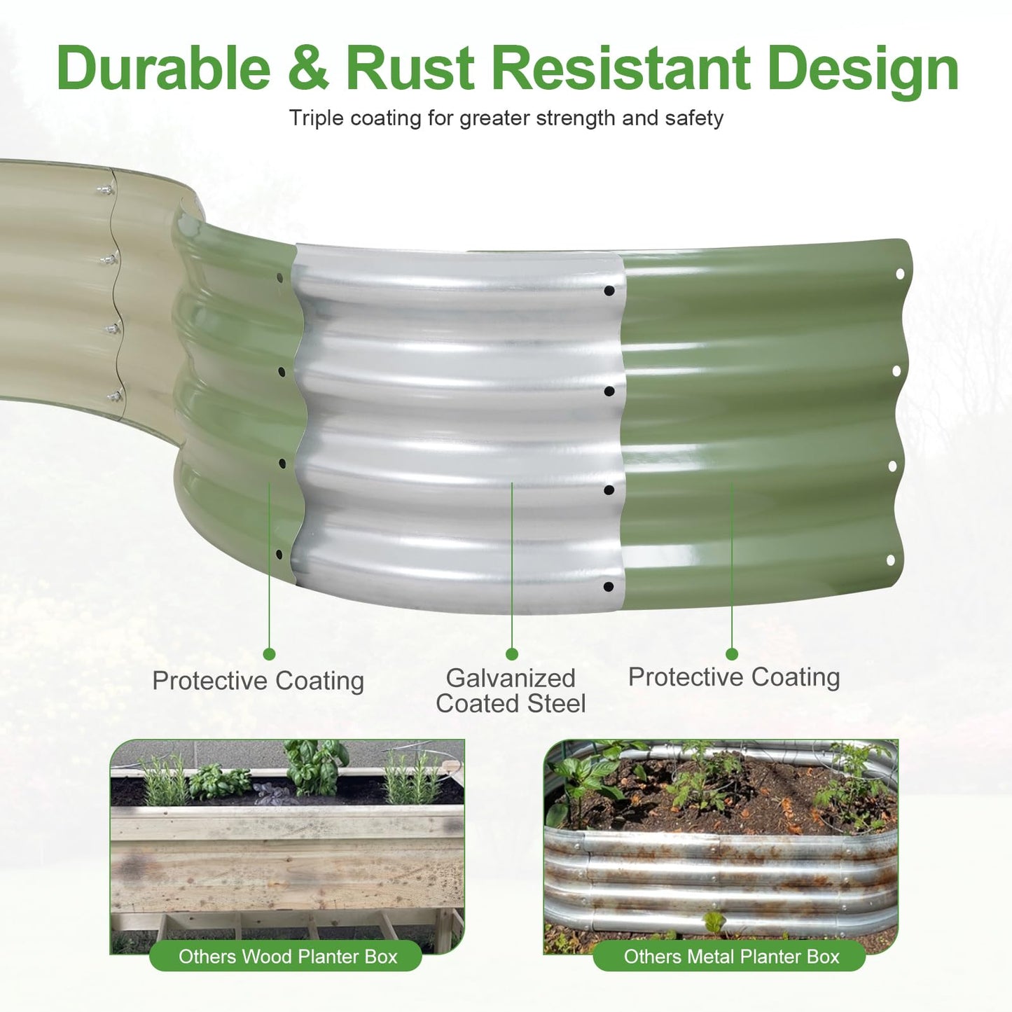 Permade Galvanized Raised Garden Bed- 2Pcs 3x3x1FT Metal Planter Boxes Outdoor | Round Steel Raised Bed Kit & Fire Pit Ring for Gardening with Protective Tape, Gloves for Vegetables, Flower (Green)