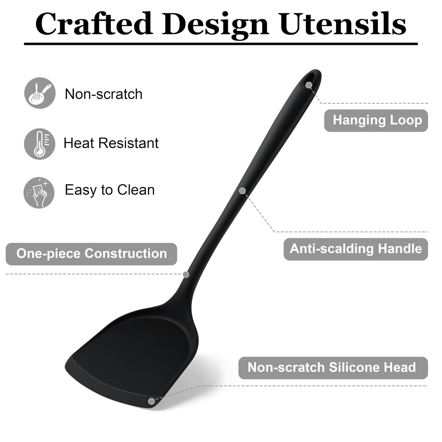 LIANYU 8Pcs Cooking Utensils Set, Heat Resistant Kitchen Utensils, Silicone Utensils Spatula Set for Nonstick Cookware with Spatula, Ladle, Turner, Spoon, Dishwasher Safe, Black