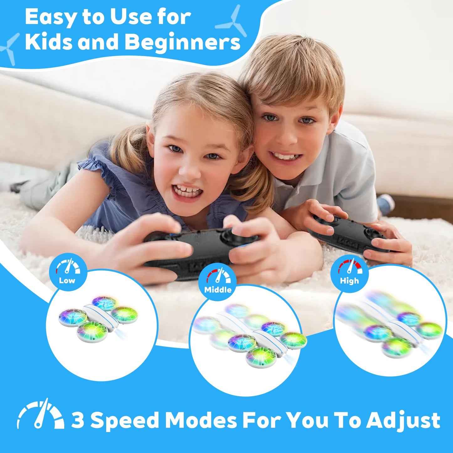 RC Drone for Kids and Beginner, Small RC Quadcopter with Lights and 3D Flip, Altitude Hold, Headless Mode, Propeller Full Protect, Easy to Fly Toys Drone for Kids Boys and Girls Gift (White)