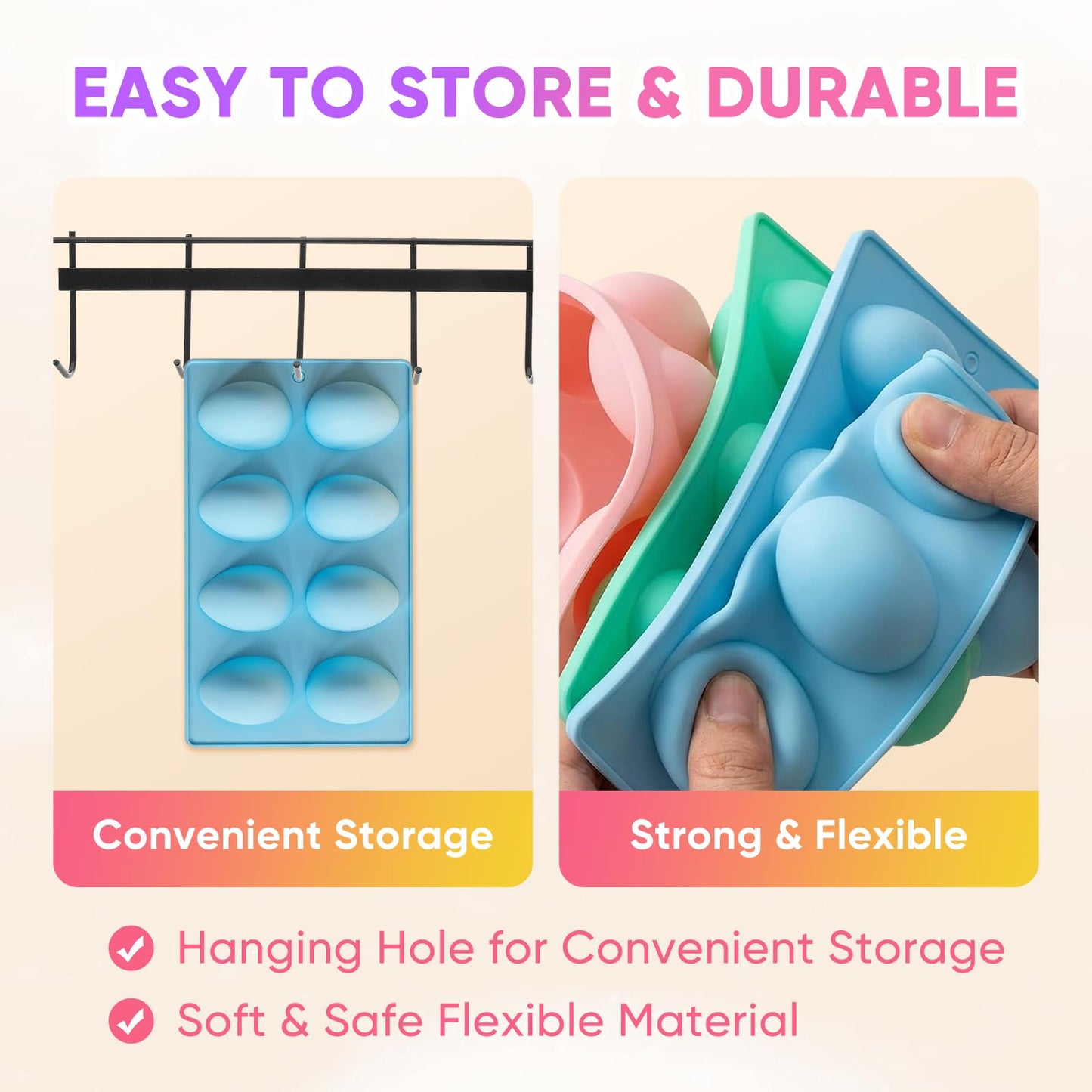 Easter Egg Silicone Molds for Baking,3Pcs 24 Cavity Non-Stick Egg-Shaped Chocolate Mold and Tool Set,Suitable for Candy, Cake Pop,Soap,Ice Cube and Jelly Baking Supplies