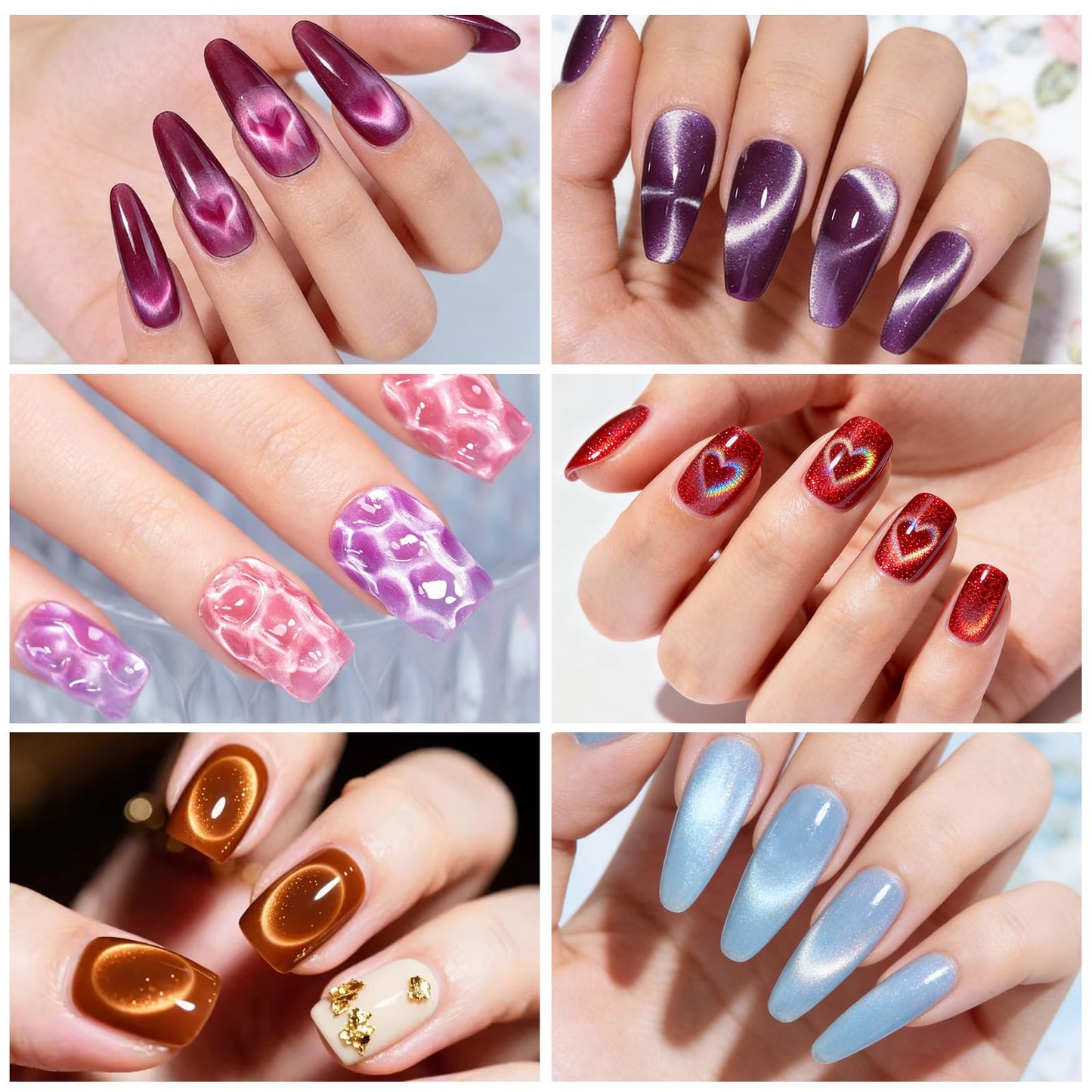 YECIRALA 6 Pcs Nail Art Cat Eye Magnet For Nails With 2 Iron Molds, Nail Polish Magnet Tools Set Cylindrical Flower Heart Hole Nail Magnet With Magnet Ball For Nails Art Magnet Stick Magnetic Pens