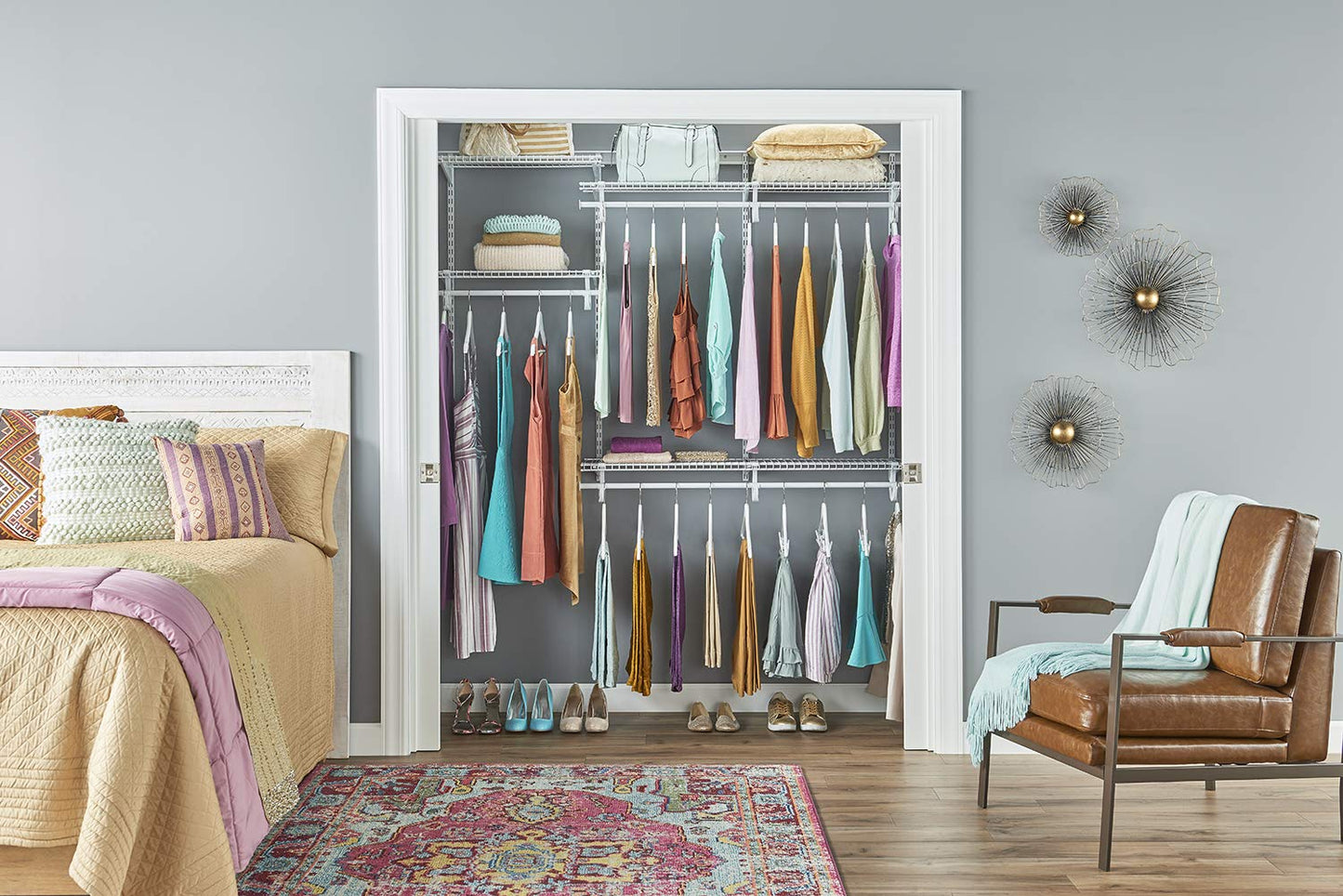 ClosetMaid ShelfTrack Wire Closet Organizer System, Adjustable from 4 to 6 Ft., With Shelves, Clothes Rods, Hardware, Durable Steel, White