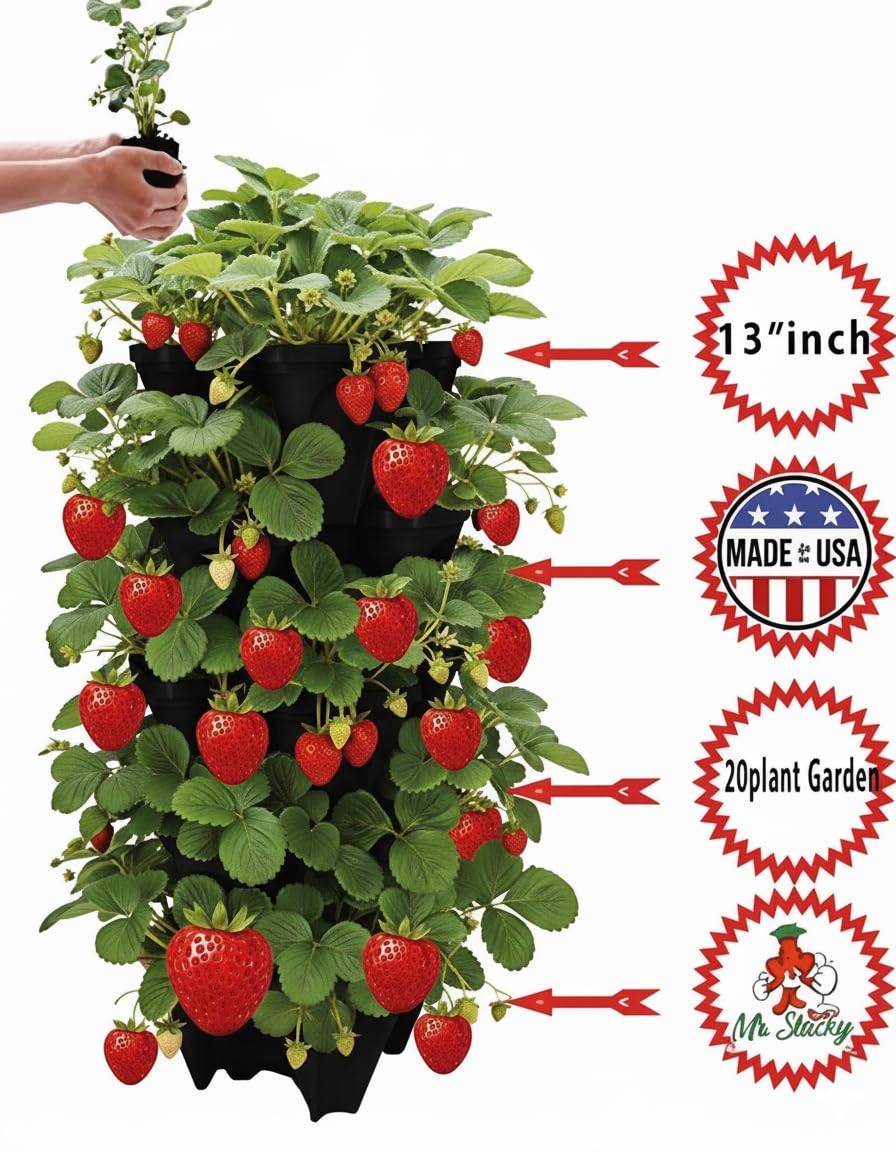 5 Tier Stackable Strawberry, Herb, Flower, and Vegetable Planter - Vertical Garden Indoor/Outdoor