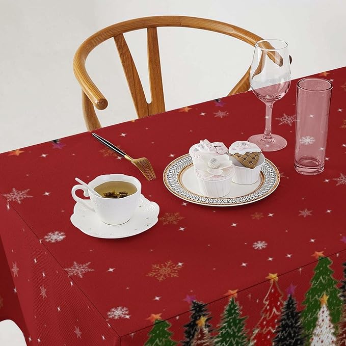 YCness Christmas Tablecloth Christmas Trees Snowflake Colorful White Black Green Red Table Cover Washable Seasonal Table Decor for Party Picnic Dinner 60x120 Inch Rectangle