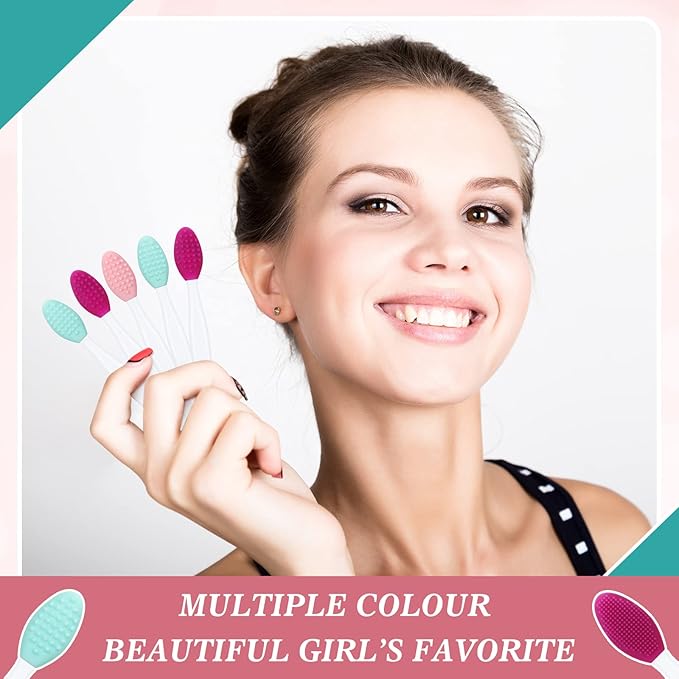 Patelai 24 Pcs Silicone Exfoliating Lip Scrub Brush with Container Double Sided Silicone Lip Scrubber Soft Cleaning Brush for Men Women Lightening for Dark Lips(Pink, Green, Purple)