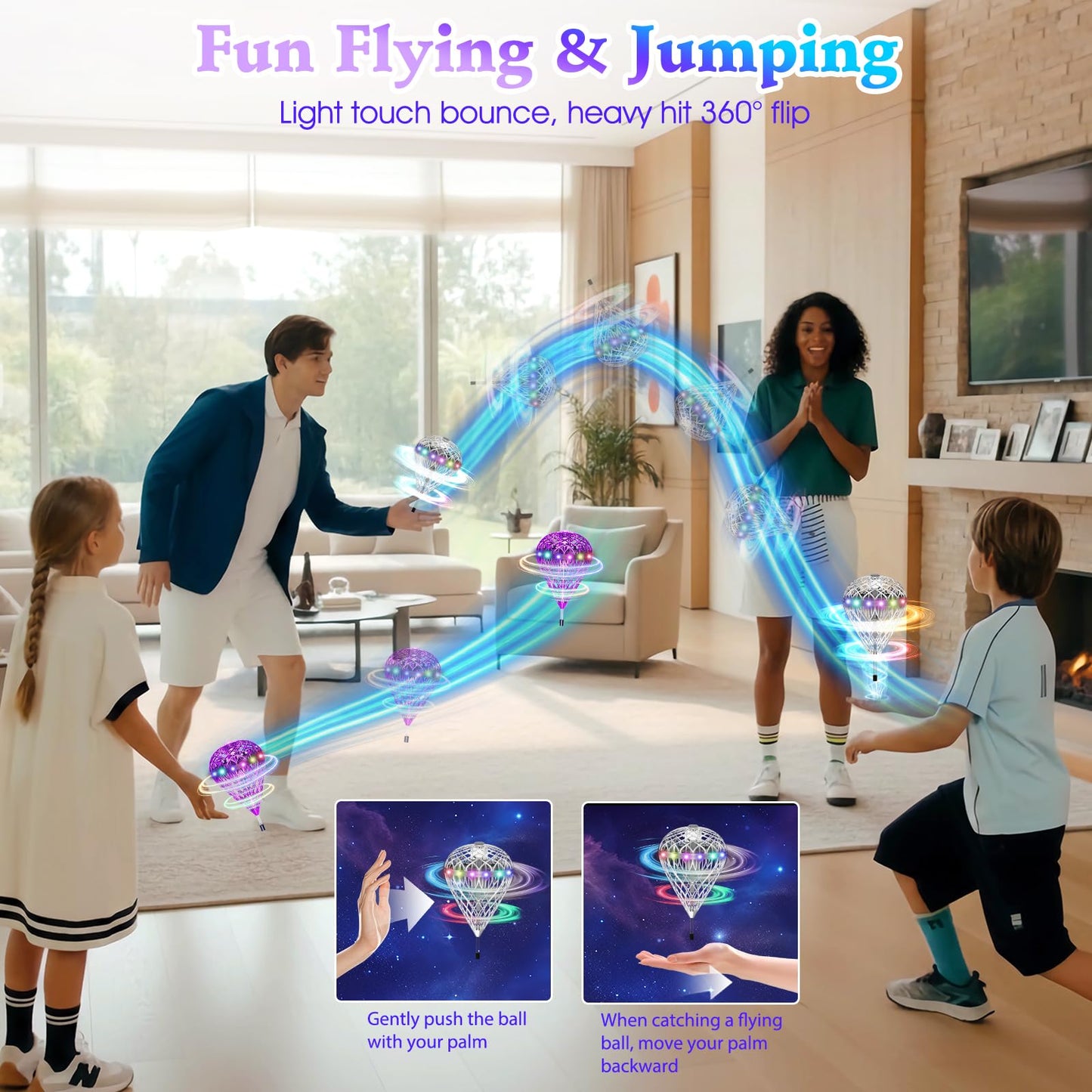 2025 Flying Orb Ball Cosmic Globe, 3D Bouncing & Hover Spinning Floating Ball Toy with Dazzling RGB Lights, Outdoor Ball Cool Toys Gift for Boys Girls Ages 6 7 8 9 10+(Silver)