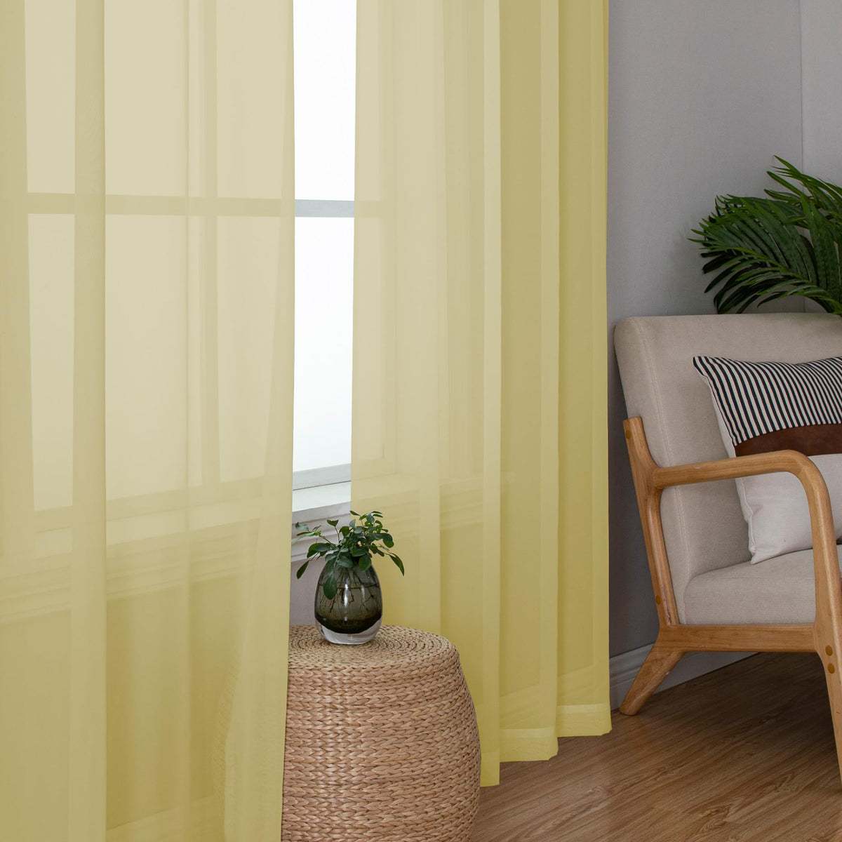 Mustard Yellow Sheer Curtains 108 Inches Long (2 Count)