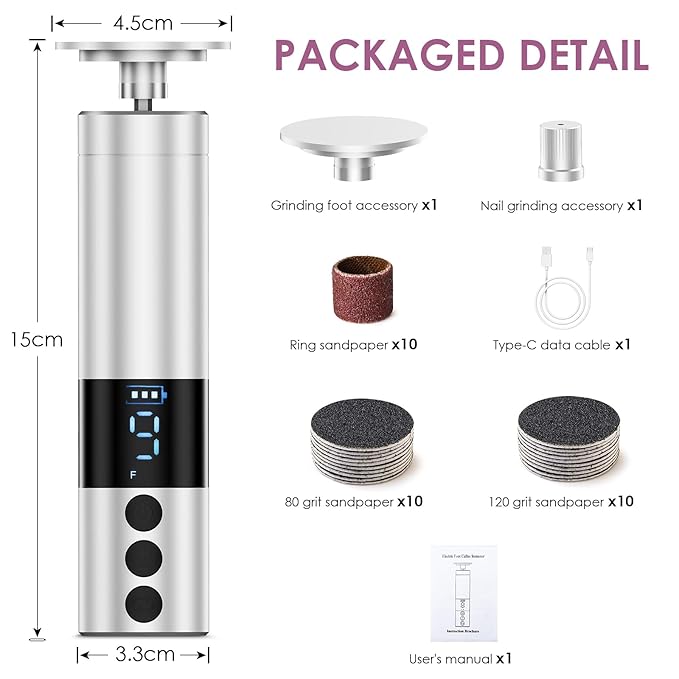 COSCOSY Electric Callus Remover for Feet, Professional 9-Speed Adjustable Foot File Rechargeable Portable 2-in-1 Dead Skin Exfoliator & Nail Grinder Kit Lightweight for Home Pedicure (Silver)