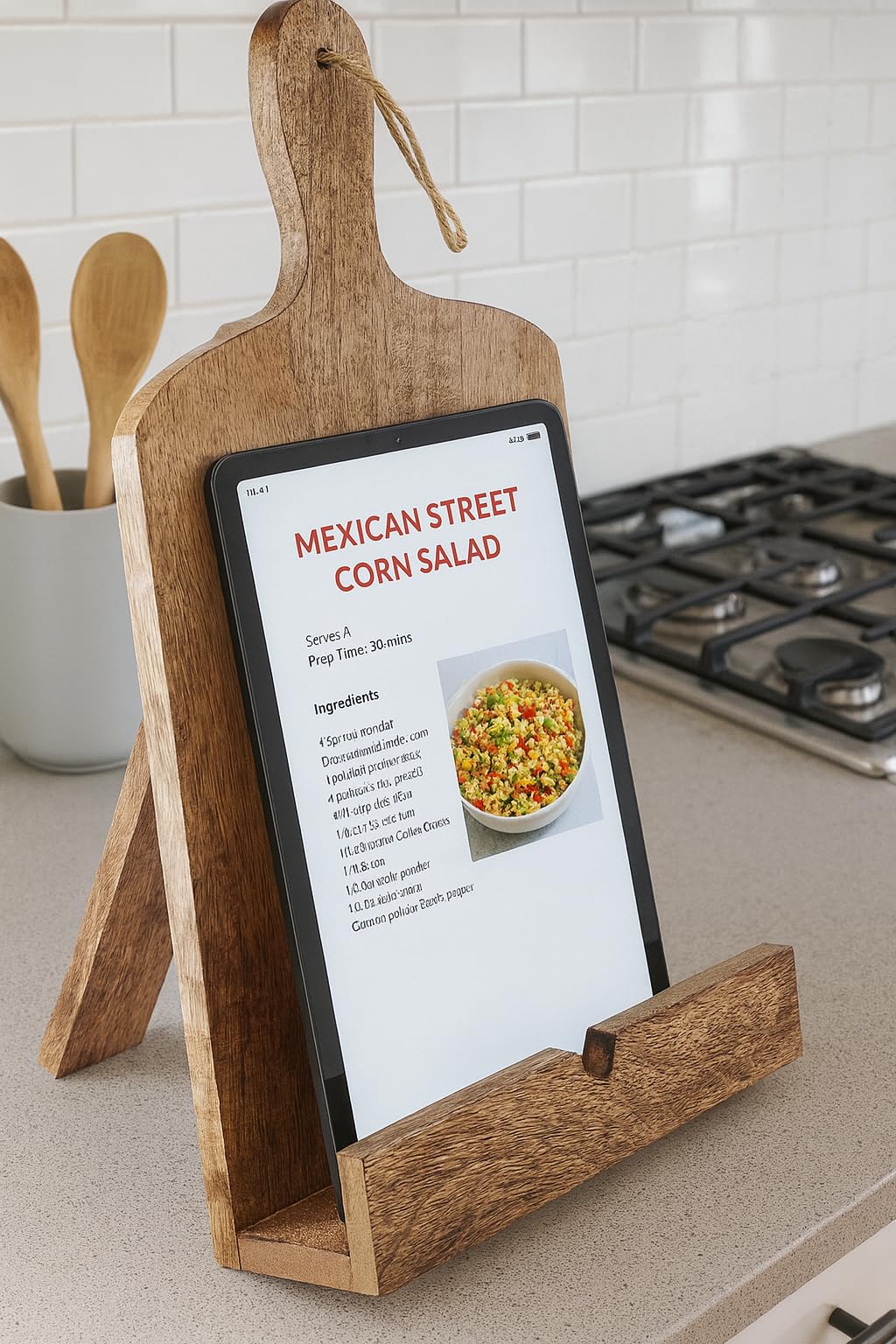 Wedding Gifts Solid Wood Cookbook Stand for Kitchen Counter Recipie Book Holder for Cooking, Chopping Board Style Foldable and Holder for Tablets and Cookbooks (Brown) Cooking Gifts