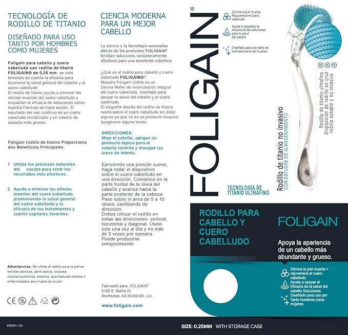 Foligain Hair & scalp roller with 540 titanium needles