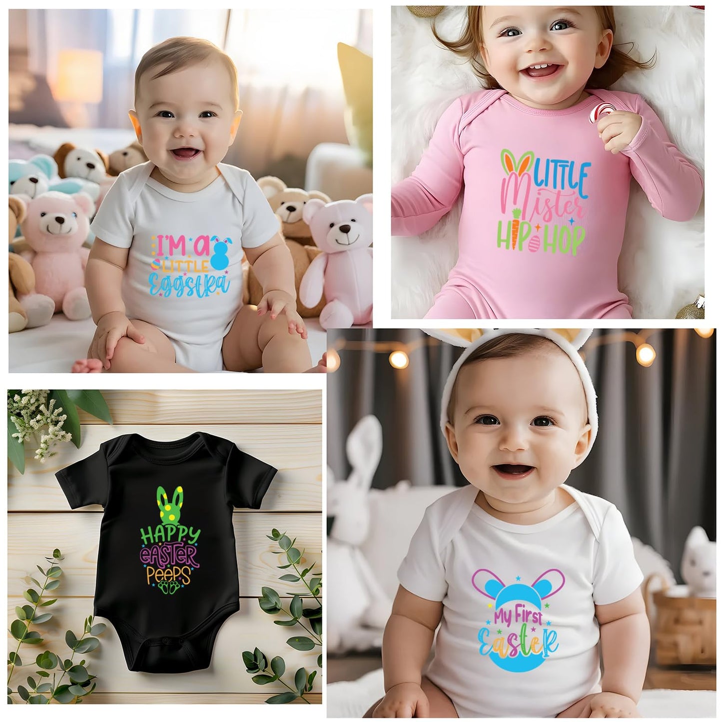 20 Sheets Baby First Easter Iron on Transfers - Cute DTF Transfer Ready to Press Onesie Decorating Kit Making Heat Patches Stickers for Bibs DIY Crafts T-Shirt Clothing