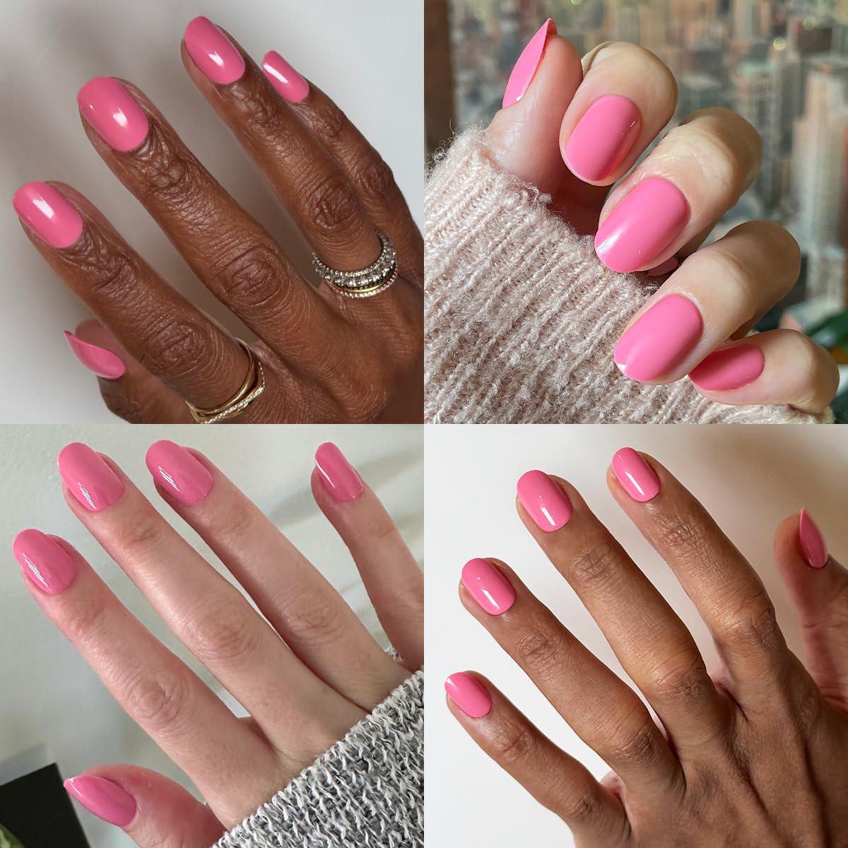 Olive & June Classic Super Stick Mani Press On Nails | No Glue Needed | 32 Tab Nails 16 Sizes | Non-Toxic Tabs Non-Damaging 7-Day Wear | Spring Flowers & Patterns | Short, Round | Taffy Bright Pink
