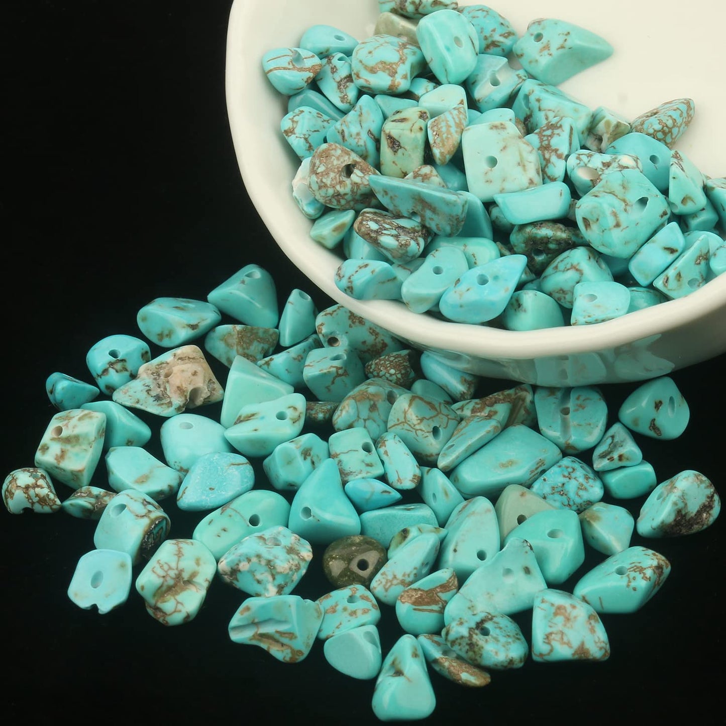 30in Turquoise Natural Chip Stone Beads 5-8mm About 230pcs, Irregular Drilled Blue Green Bead for Bracelets Jewelry Making Supplies for Adults, DIY Crafts.