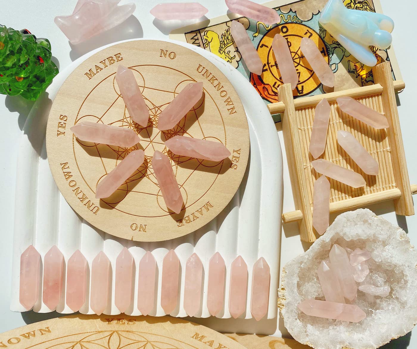 15 PCS Rose Quartz Healing Crystals Wands Polished Stones Bulk Tumbled Natural Hexagonal Pointed Reiki Energy Balancing Meditation Therapy Pink Stone Set Christmas Gift
