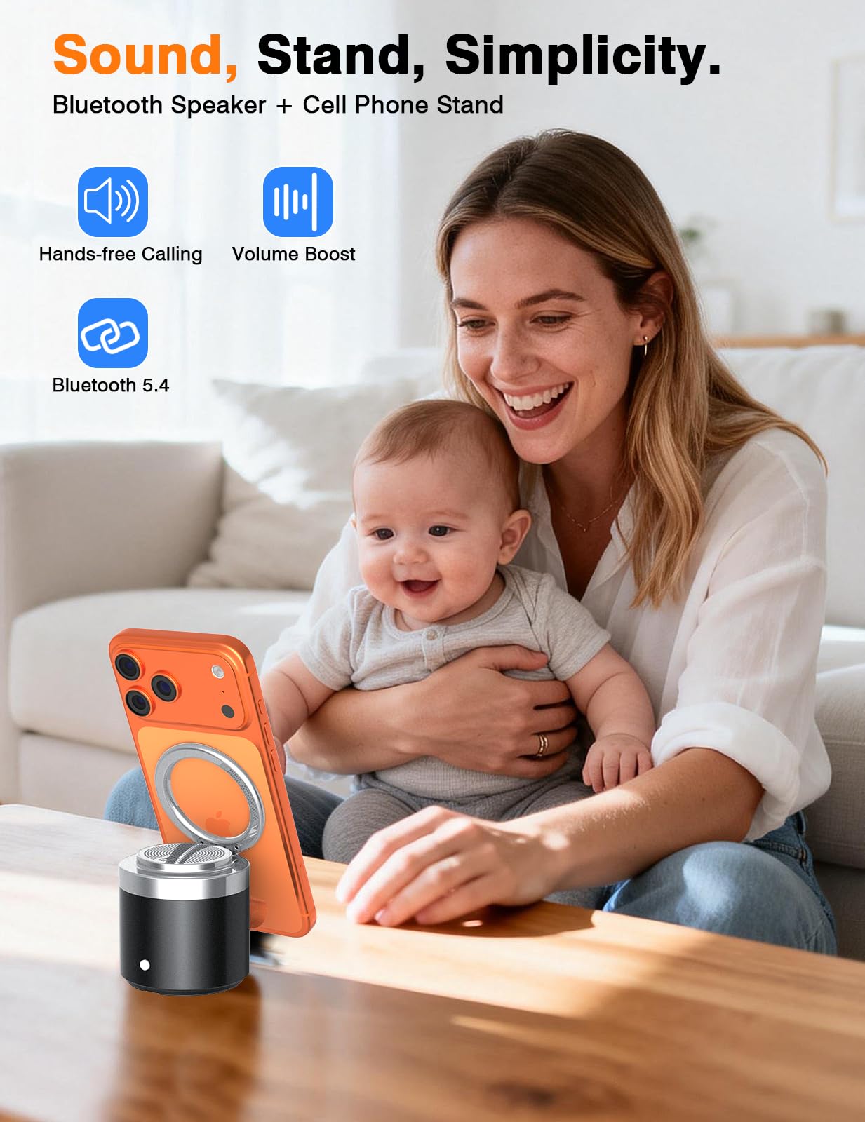 EWA Wireless Bluetooth Speaker with Secure Magnetic Phone Stand, HD Surround Sound & Anti-Slip Base | Hands-Free Magnetic Holder for Desk, Kitchen, Home Workout - Gift Ideal for Men Women (Black)