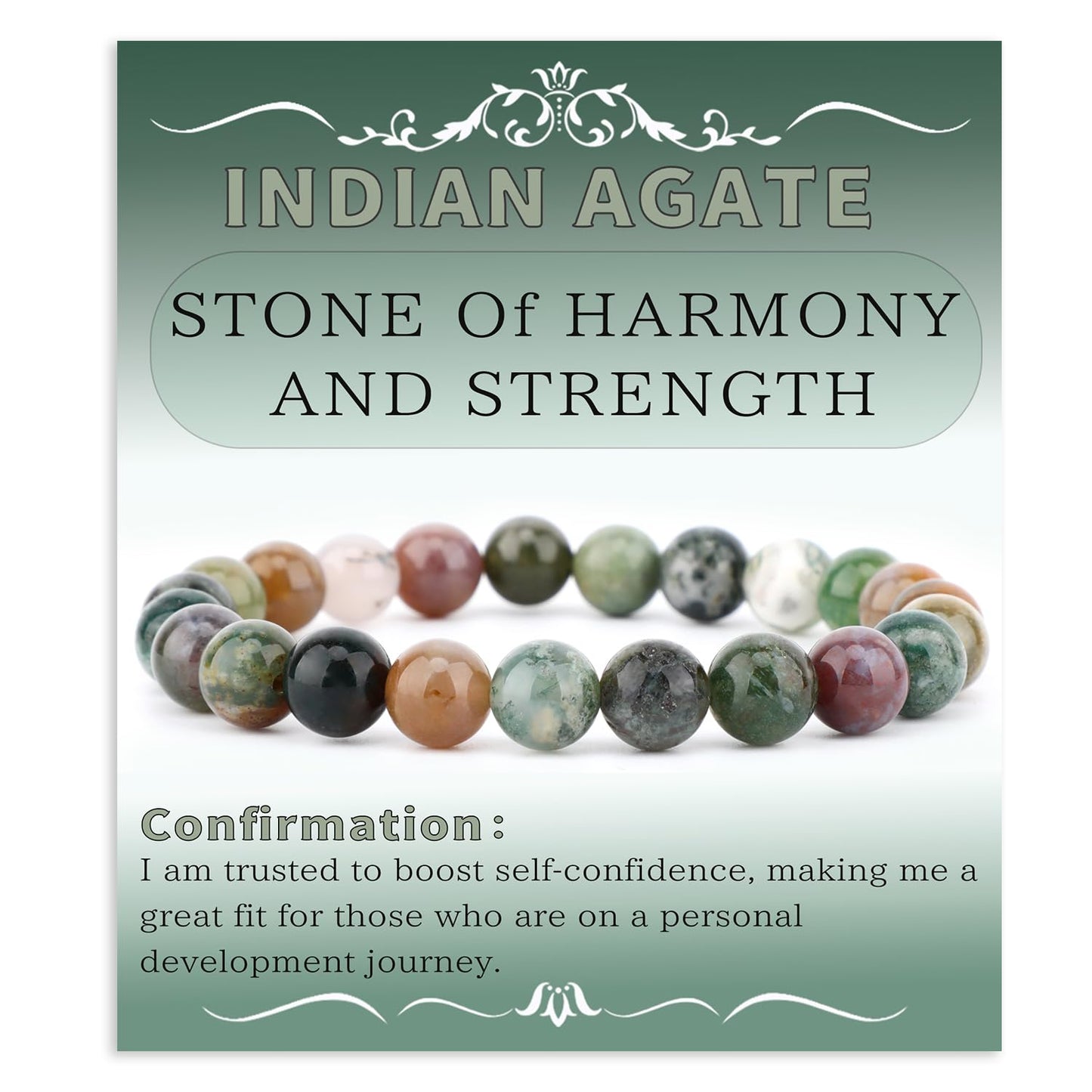 Bymitel 8mm Indian Agate - Handmade Reiki Gemstone Stretch Bracelet, Natural Beauty & Spiritual Essence, Crystal Healing for Unisex Adults