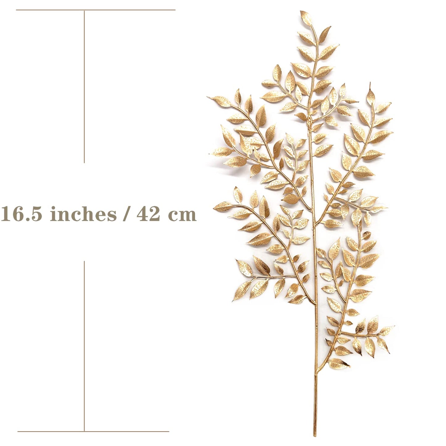 Fake Golden Leaves Plant for Christmas Decorations, Artificial Gold Plants Foliage Stems Plastic Simulation Faux Leaf Stem for Home Garden Wedding Party Decor DIY Glitter Crafts Gift Ornaments 5 Pcs
